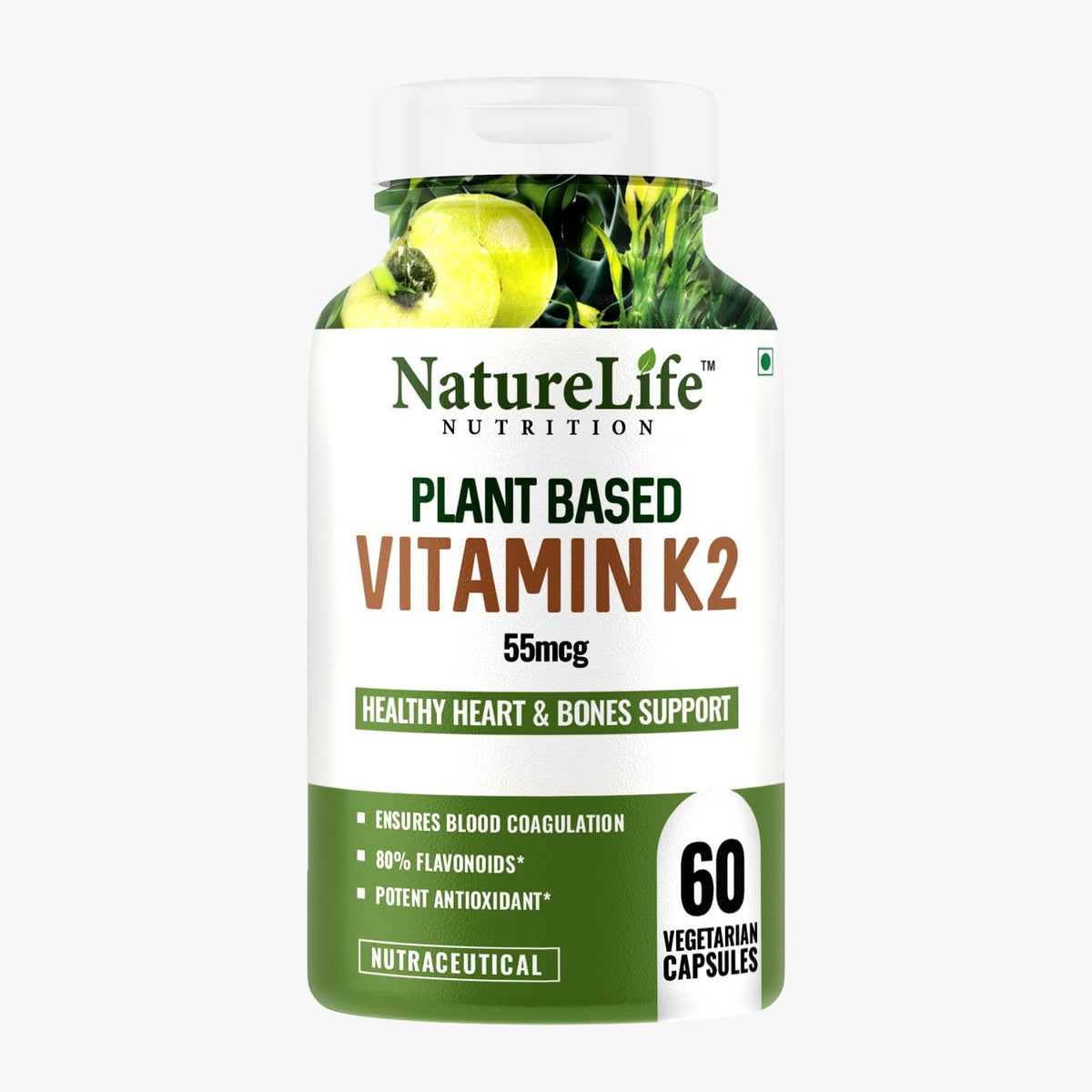 Naturelife Organics Plant - Based Vitamin K2 Supplement Supports Stronger Bone & Heart Health | 60 Veg Capsules , 100gm 0.2lbs
