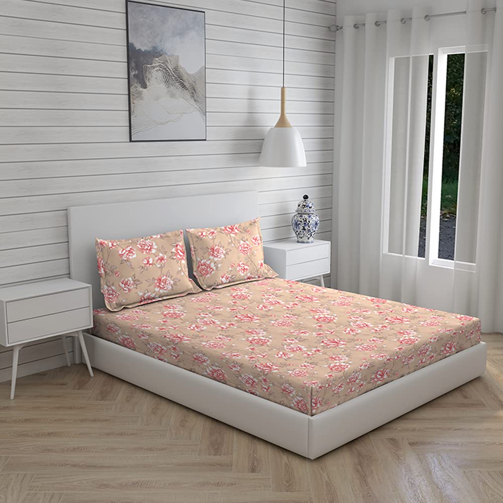 100% Cotton King Size Double Bedsheet Set With 2 Pillow Covers - 107 X 107 Inches, Beige | Good For Villas, Resorts, Guest Houses, & Daily Home Use