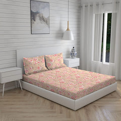100% Cotton King Size Double Bedsheet Set With 2 Pillow Covers - 107 X 107 Inches, Beige | Good For Villas, Resorts, Guest Houses, & Daily Home Use