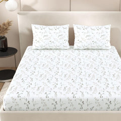 Super King Pure Cotton Bedsheet With 2 Pillow Covers | 108 × 108 Inches, White & Green | Soft Breathable Floral Design Bedding | Comfortable Sleep All Year