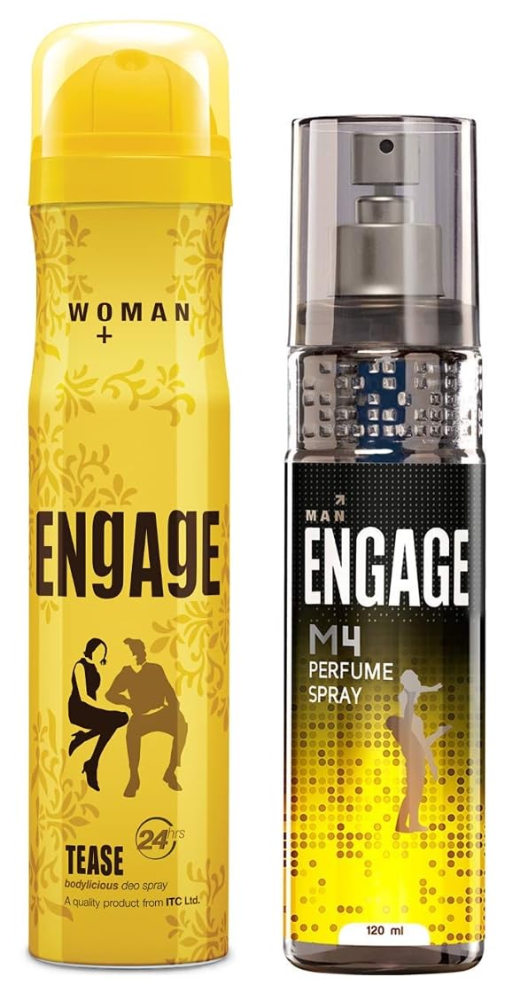 Engage M4 Perfume Spray For Men 120ml 4 Fl.oz. & Engage Tease Deodorant For Women 150ml 5 Fl.oz.