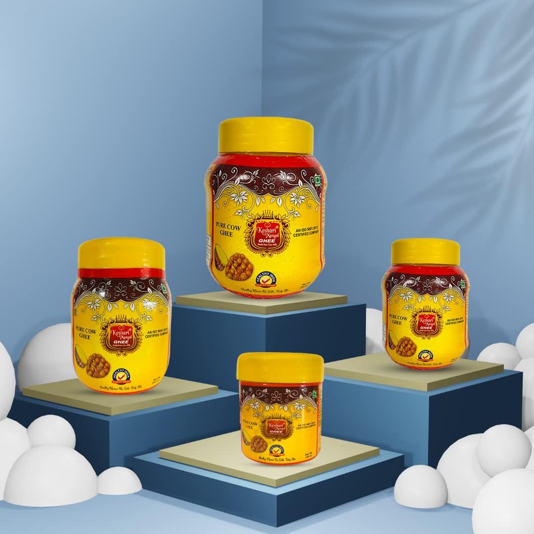 Premium Natural Cow Desi Ghee By Keshari Mangal | Highly In Nutritious Helps Keep Your Heart Healthy Desi Cow Ghee | 400ml (100ml * 4) 13.5 Ounce | Jar Pack