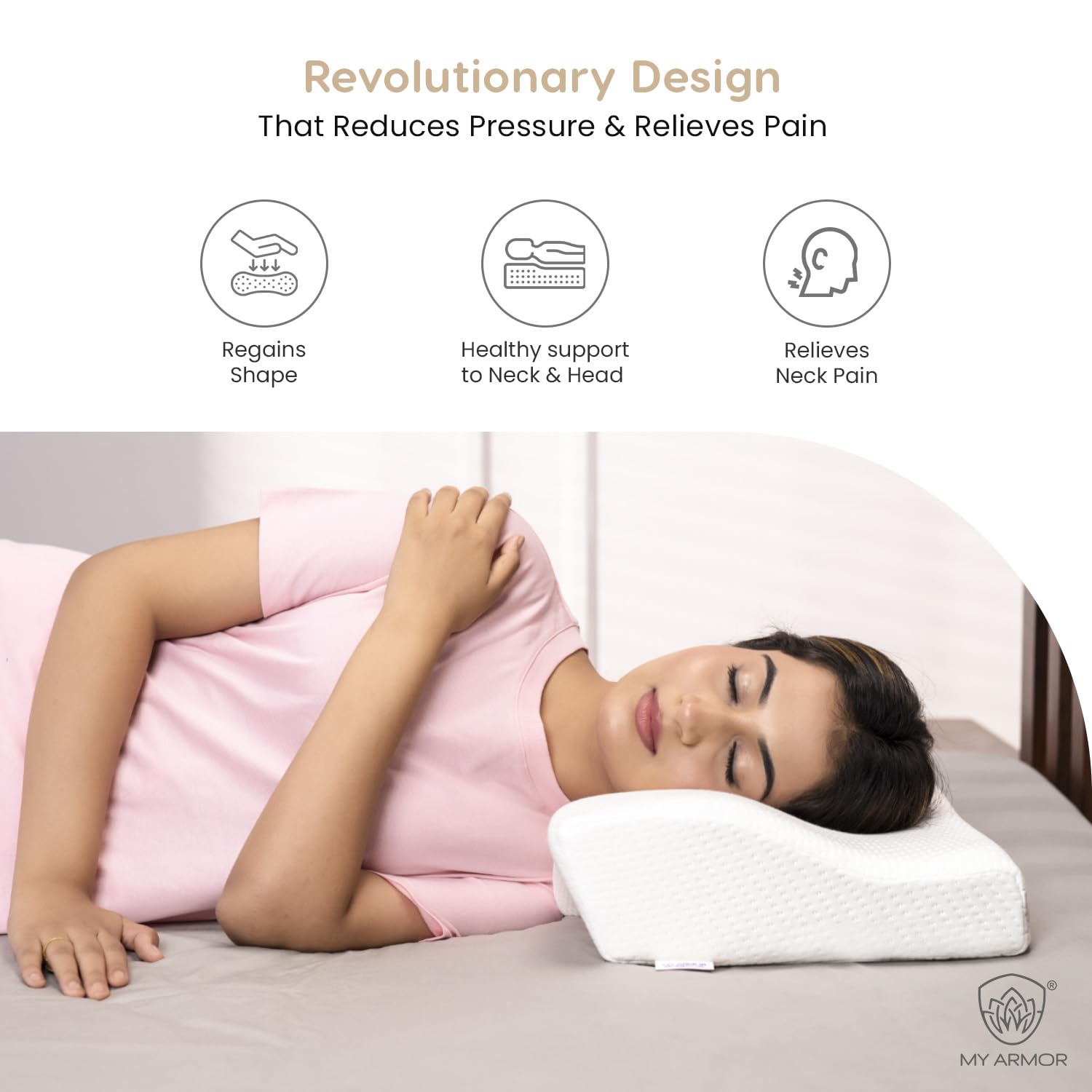 Cool Gel Cervical Pillow For Spondylitis Neck, Orthopedic Design, Memory Foam Pillow, White & Grey Velvet Cover, Size - 18.5 X 11 X 3.5 Inches, Sleeping Contour Support, Regular Use - 1 Pillow