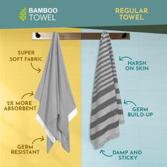 Heelium 100% Bamboo Bath Towel 1200 Gsm | Ultra Soft & Lightweight Highly Absorbent & Fast Drying Turkish Bath Towel (Pack Of 3)- Grey
