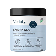 Miduty By Palak Notes Smarty Kids Multivitamin Multimineral, B Complex, Vitamin C, A & Active Immunity For Picky Eaters , No Preservatives, Natural Flavor | 60 Chewable Tablets , 300gm 0.66lbs