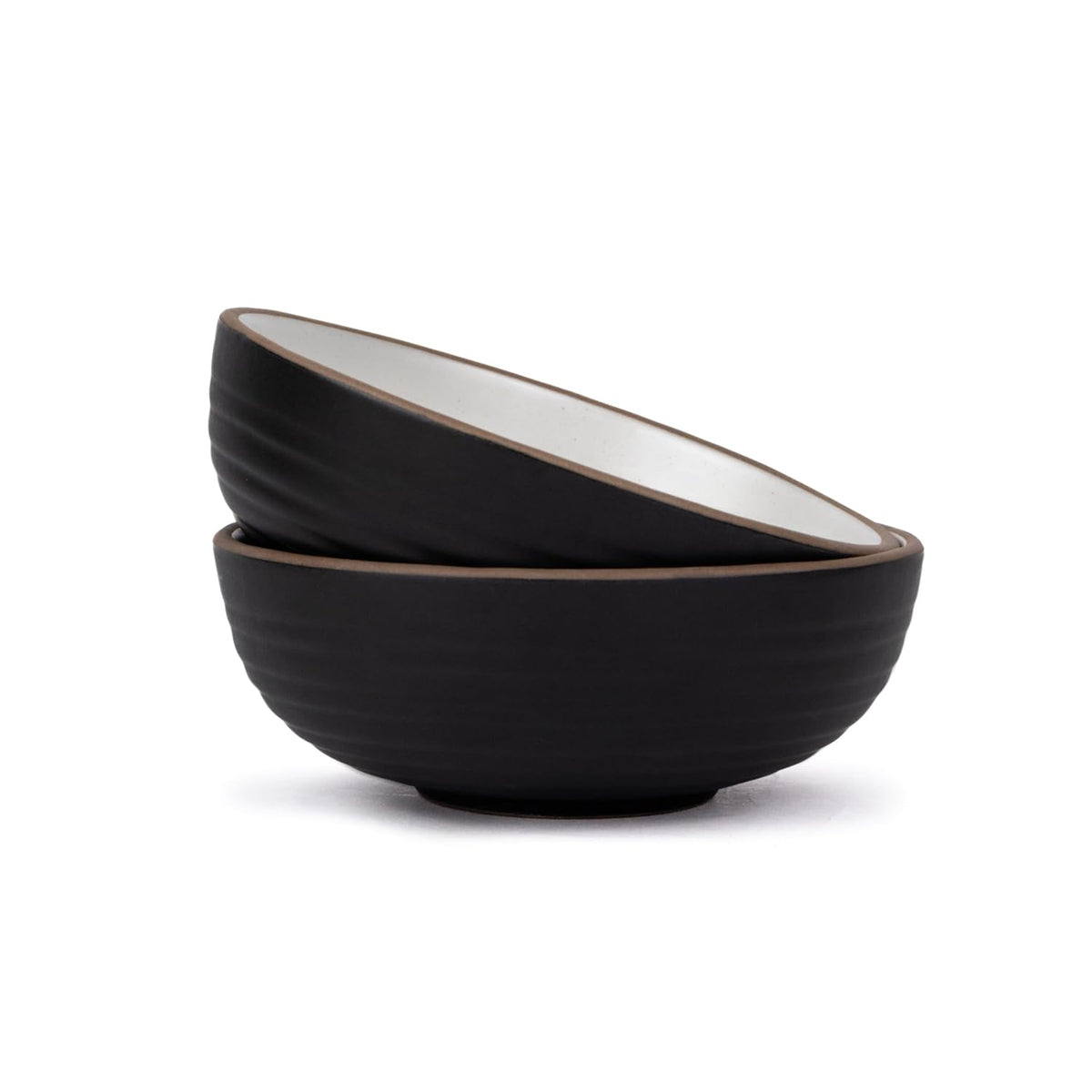 Ceramic Japandi Medium Pasta Bowl Set Of 2 Pieces - 17cm, Black, 850ml Each | Stoneware Ceramic Serving Bowls - Pasta Plate, Deep Plate | Ceramic Bowl With Matte Finish - Pasta Serving Plate