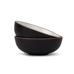 Ceramic Japandi Medium Pasta Bowl Set Of 2 Pieces - 17cm, Black, 850ml Each | Stoneware Ceramic Serving Bowls - Pasta Plate, Deep Plate | Ceramic Bowl With Matte Finish - Pasta Serving Plate