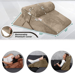 Memory Foam Orthopedic Bed Wedge Pillow, For Head Rest, Back Support - Brown | Adjustable Wedge Cushion For Sleeping, Acid Reflux, Heartburn, Gerd Leg Support | Comfort, Pregnancy Pillow