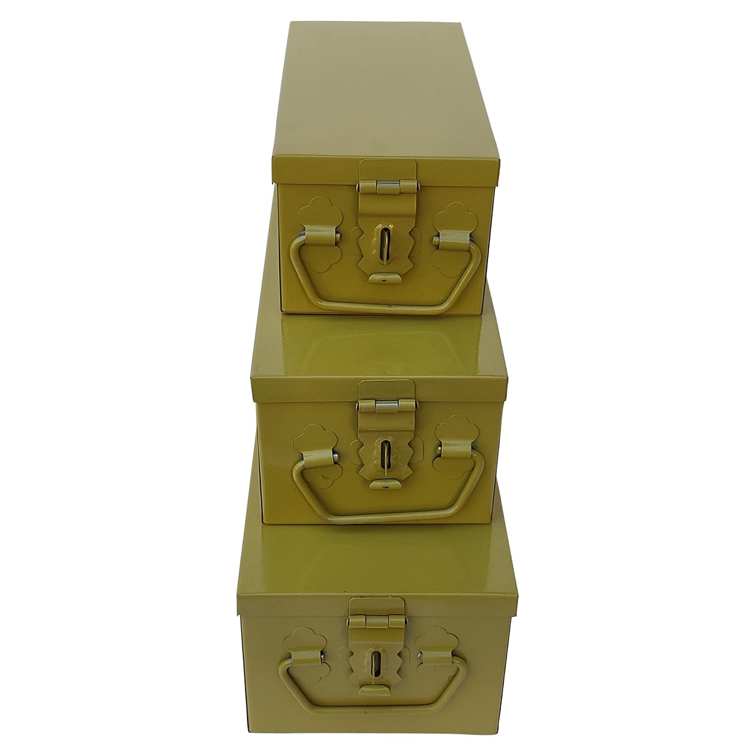 Stainless Steel Locker Boxes Jewellery Boxes Cash Peti, Pack Of 3, Size -8.2 Inch, 10.2 Inch, 12.2 Inch. With Powder - Coated Gold Finish, Special Feature - Portable
