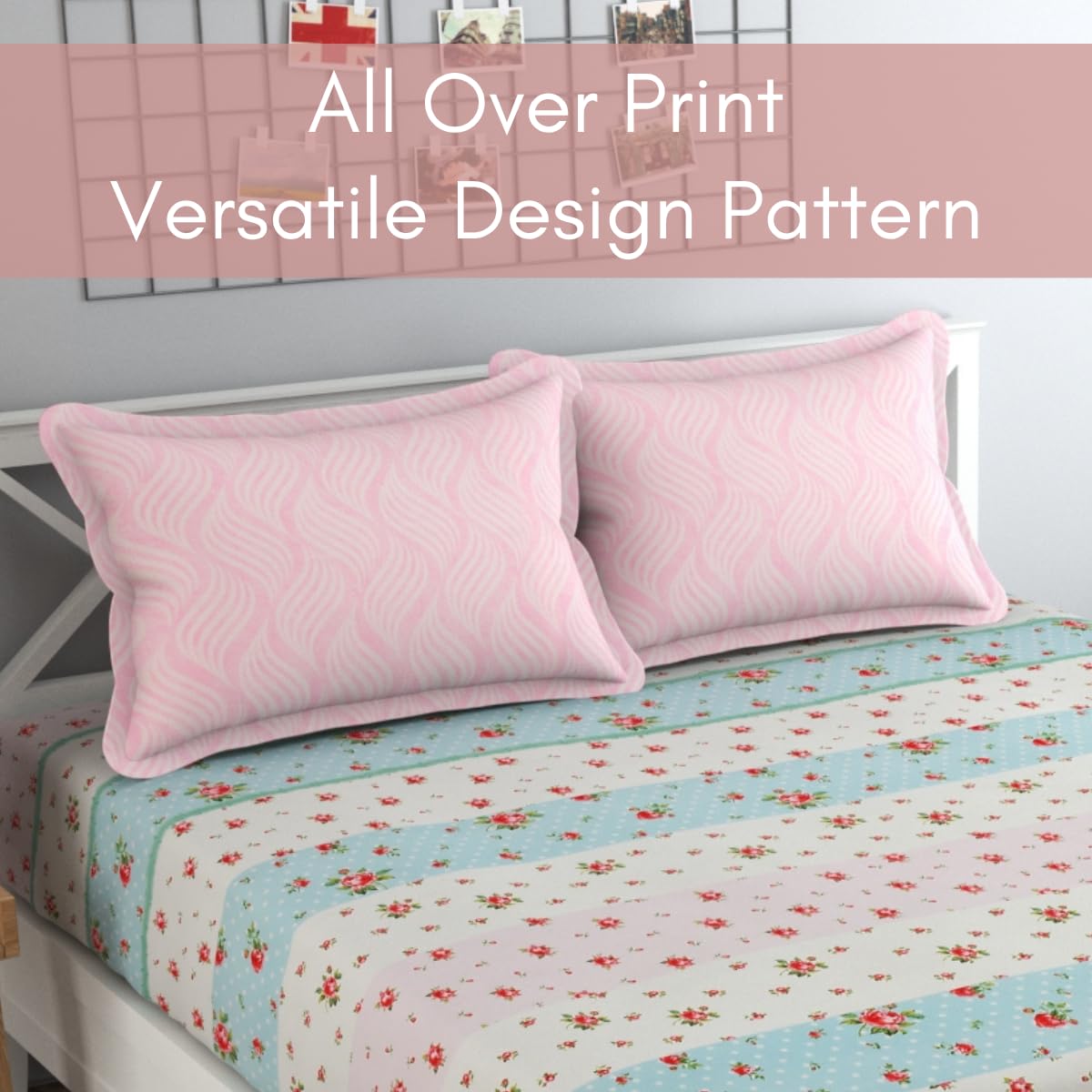 Includes 1 Queen Size Bedsheet With 2 Matching Pillow Covers - 90 X 100 Inches, Pink & White | Ideal For Modern Indian Bedrooms, Guest Rooms, & Everyday Home Use