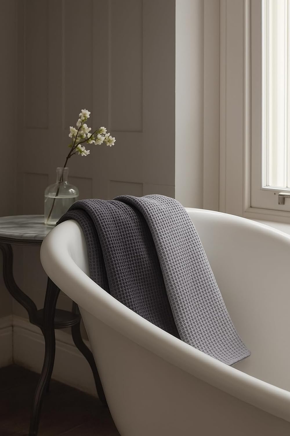 Drape&Luxe Gen-Z Towel Premium Waffle Cotton Bath Towel 1200 Gsm | Super Soft & High Absorbency Towel, Quick Drying Large Size Towels (Black & Grey) - Pack Of 2