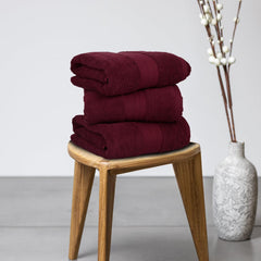 Himeya 100% Cotton Bath Towel 1400 Gsm | Bath Towel For Men & Women - Wine Red (3 Piece)