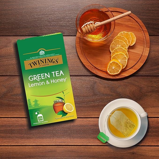 Twinings Lemon & Honey Green Tea + Pure Camomile Tea - Green & Herbal Infusion Two Tea Combo Pack Of 2 | Caffeine Free Herbal Tea For Anxiety & Stress Relief - 25 Teabags Each