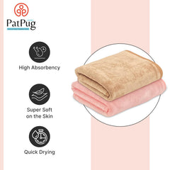 Patpug Ultra Soft Microfiber Hand Towel 600 | Comfortable, Fade Resistant, Highly Absorbent, Quick Drying Towel (Brown & Baby Pink) - 4 Piece