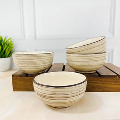 Iris Beige Handcrafted Ceramic Dinner Set - 10 Pieces | 4 Dinner Plates + 4 Katori Bowls, 180ml Each+ 2 Serving Bowls, 800ml Each Dinnerware Set | Serving For 4, Microwave Safe & Dishwasher Safe