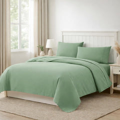 Super King Size Flat Bedsheet With 2 Pillow Covers - 110 X 112 Inches, Sage Green | Good For Home, Hotel, Villa, Resort & Guest House