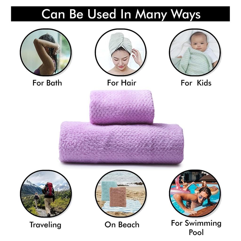 Homecloud Ultra Soft Bath & Face Towel Set 300 Gsm | 3x Softer Than Cotton Towels | Highly Absorbent & Ultra Fast Dry | Set Of 2 (Lavender)