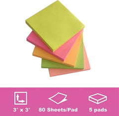 Sticky Notes 400 Sheets, Self Stick Note Pads | 5 Pads X 80 Sheets - Index Tabs For Desk, Office