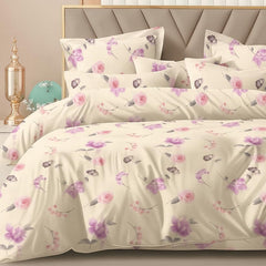 Printed Double Bedsheet For Super King Size With 2 Matching Pillow Covers - 108 X 108 Inches, Cream | 300 Thread Count Skin Friendly & Luxuriously Smooth To Touch Bedsheet