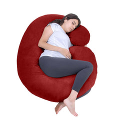 C Shape Full Body Pillow, Pregnancy Pillows For Sleeping, Maroon Color | Maternity Pillows For Back, Hips, Legs, Belly | For Pregnant Women With Removable, Washable Maroon Velvet Cover