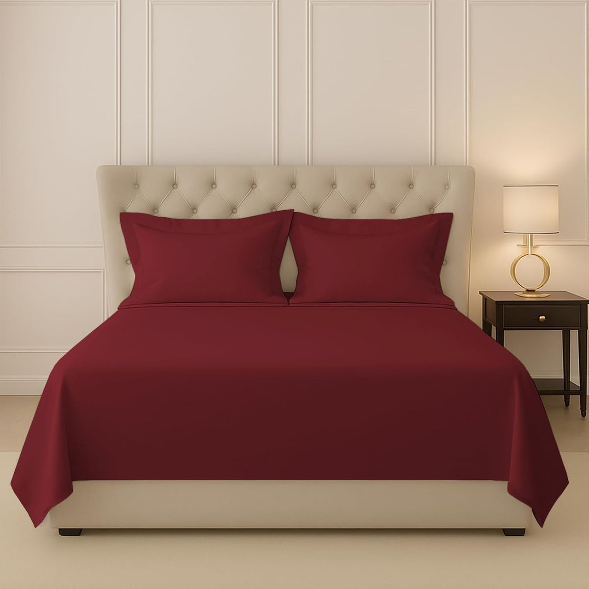 Flat Bedsheet For Double Bed Queen Size With Two Matching Pillow Cover - 90 X 110 Inches, Maroon | Sheets Naturally Breathable & Durable