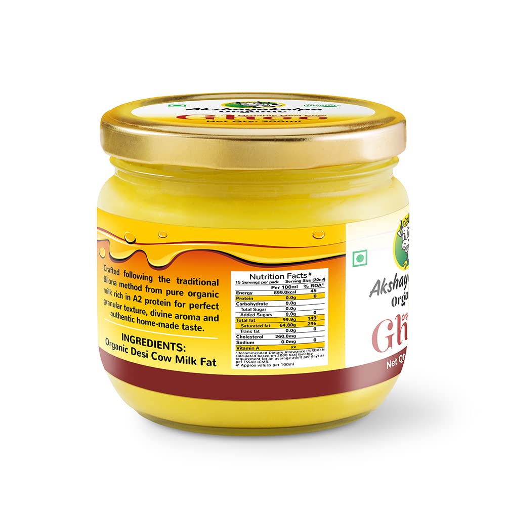 Organic Desi Cow Ghee By Akshayakalpa Organic | Rich In Vitamins A, D & K Healthy Desi Ghee Good For Boosts Energy | (300ml) 10.1 Ounce | Jar Pack