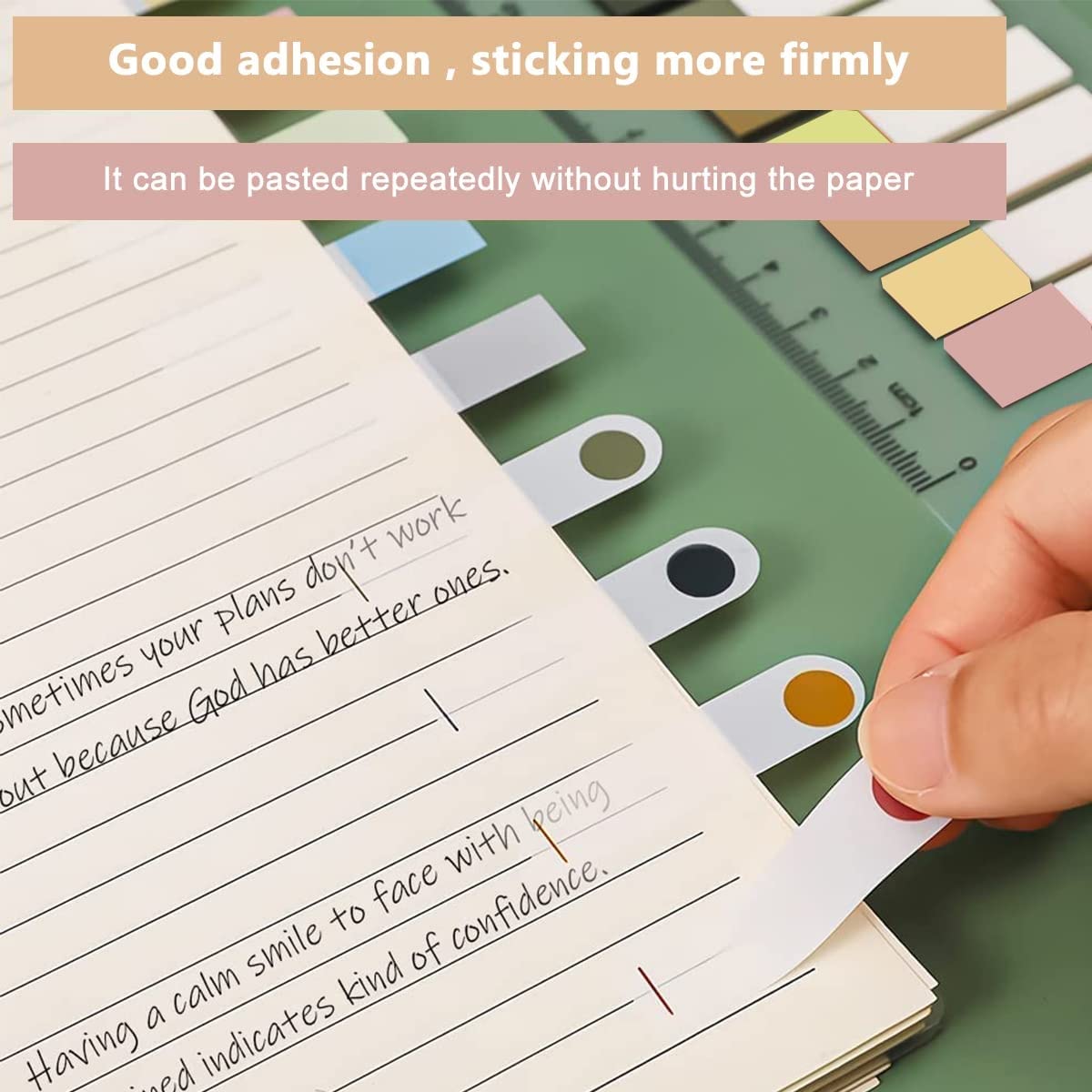 Sticky Tabs Morandi Color, 600pcs Index Tabs Sticky Notes With Ruler Sticky Tabs - 3 Packs