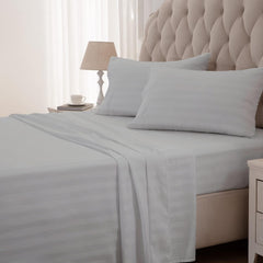 Striped King Size Fitted Bedsheet With 2 Pillow Cover - 72 X 78 + 12 Inches, Light Grey | Comfortable, Wrinkle Resistant, Fade Resistant & Environmentally Friendly
