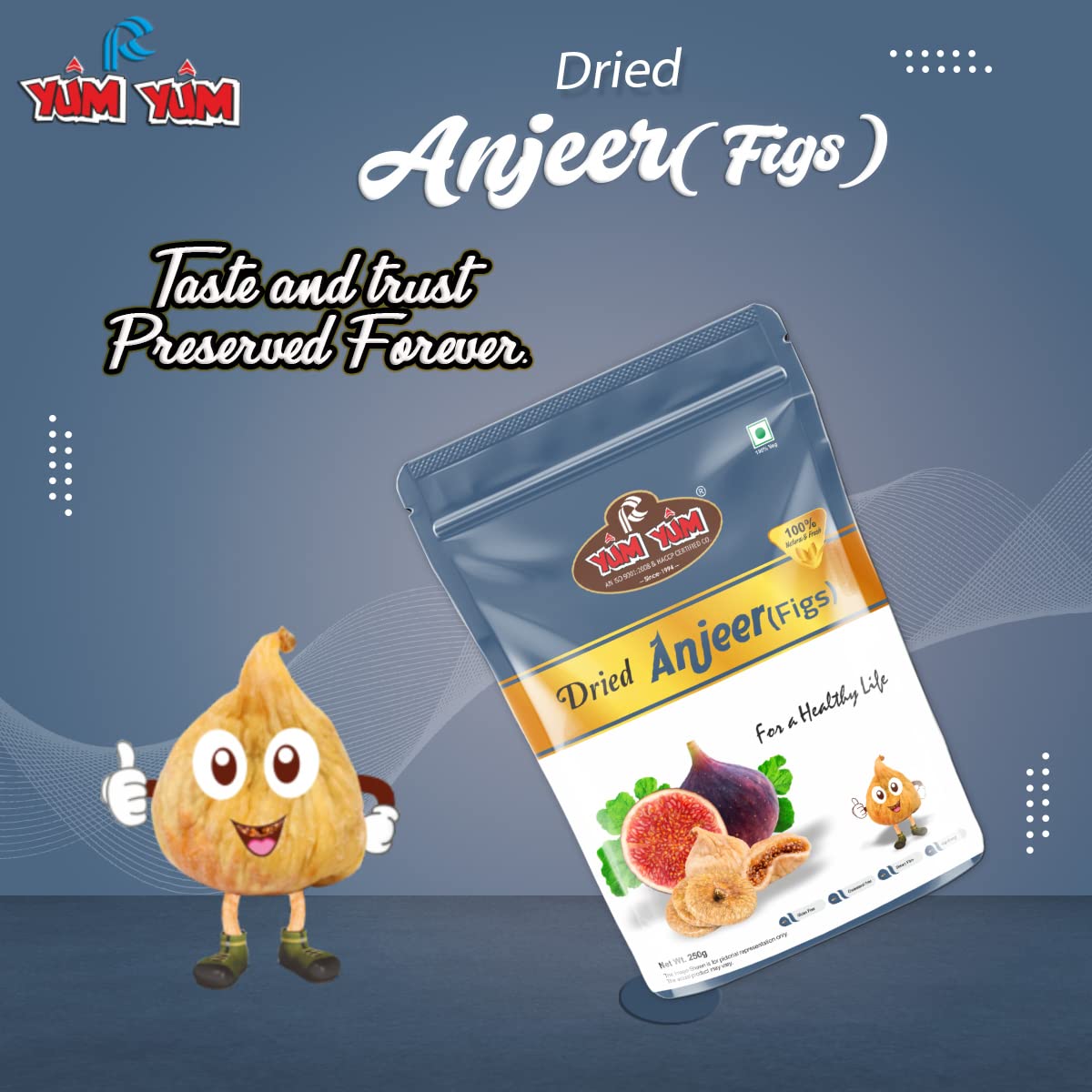 Premium Dried Afghani Anjeer By Yum Yum 1kg, (250gm* Pack Of 4) | Rich Source Of Fibre | Vitamins Calcium & Iron | Low In Calories And Fat Free | 35.2 Ounce