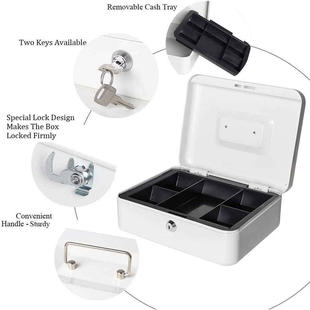 Locking Large Metal Cash Box With Money Tray, Lock Box, Colour - Blue, Material - Metal , Special Feature
