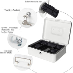 Locking Large Metal Cash Box With Money Tray, Lock Box, Colour - Blue, Material - Metal , Special Feature