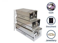 Stainless Steel Safe Locker Boxes For Cash Peti Pooja Jewellery Set Box, Pack Of 3, Size - 8 Inch, 10 Inch, 12 Inch With Plain Design, Special Feature - Portable