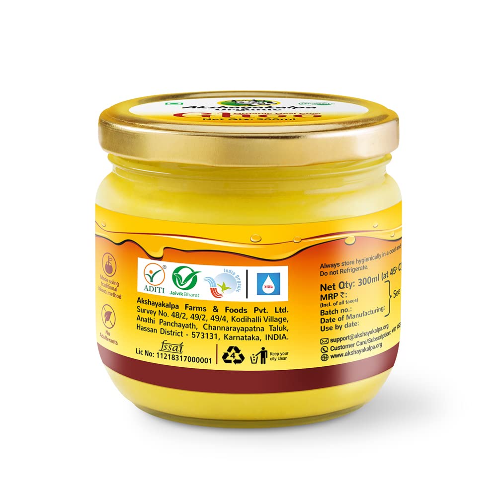 Organic Desi Cow Ghee By Akshayakalpa Organic | Rich In Vitamins A, D & K Healthy Desi Ghee Good For Boosts Energy | (300ml) 10.1 Ounce | Jar Pack
