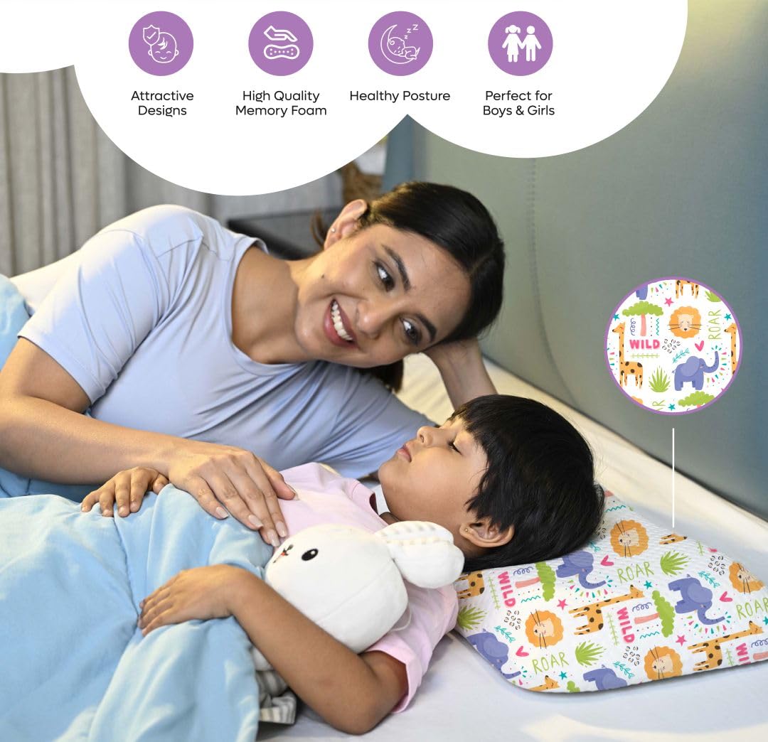 Premium Memory Foam Baby & Toddler Pillow, For Head, Neck & Back Support - 20.5 X 11.5 X 2.5 Inch | Removable Cover | Perfect For Sleeping, Reading, Resting | 2 To 9 Years, Animal Print