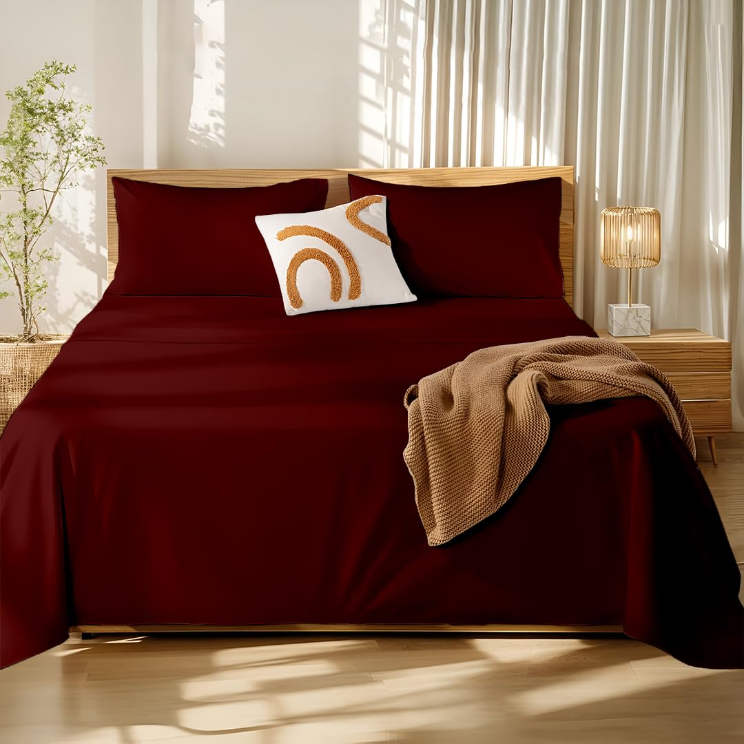Bedsheets For Double Bed Microfiber Plain Marron Solid Bed Sheet Include Pillow Cover, Ultra Soft - 90 X 100 Inch | Microfiber For A Silky-Smooth Touch & Breathable Comfort