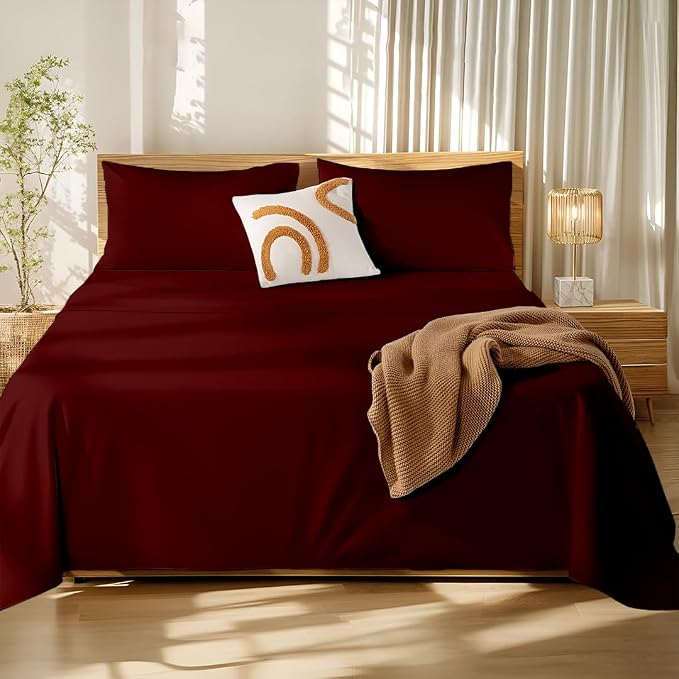 Microfiber Plain Marron Bed Sheet Include Pillow Cover, Ultra Soft - 108x108 Inches | Good For Home, Hotel, Villa, Resort & Guest House Bedsheets For King