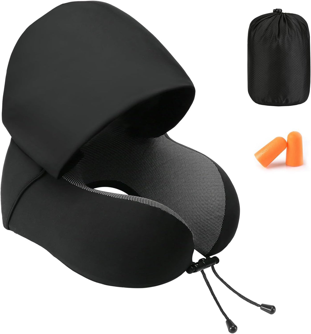Travel Pillow For Neck Memory Foam, Hooded Travel Neck Pillow For Adults, Black | Medium Size, Comfortable Neck Pillow For Travel With Hoodie, Flight Pillow, Airplane Pillow, Plane Car Use