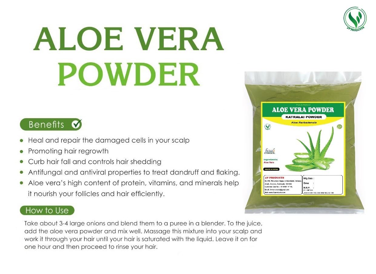 3V Products Aloe Vera Powder, Aloe Barbadensis, Katralai, Kathalai, 100% Pure & Natural Organically Grown Aloe Vera Powder | 100gm 0.2lbs