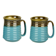 Hand Glazed Jumbo Ceramic Beer Mugs Set Of 2 - Sky Blue & Brown, 700ml Each | Milk Mugs