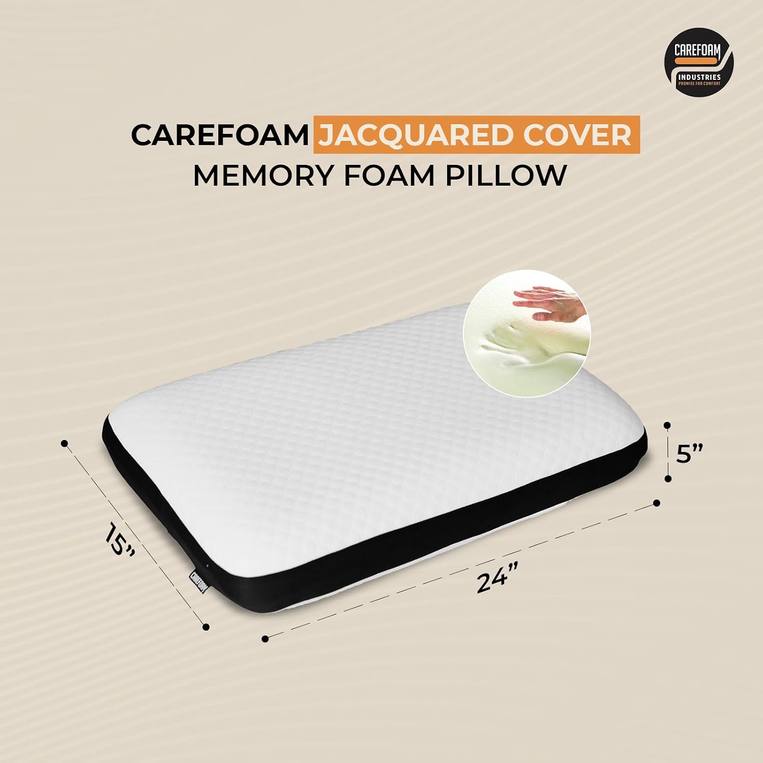 Orthopedic Memory Foam Pillow For Comfortable Sleep, White - 24 X 15 X 5 Inch | For Neck & Shoulder Pain Relief With Removable Zipper White Jacquard Cover | Back, Stomach Sleepers - Pack Of 2
