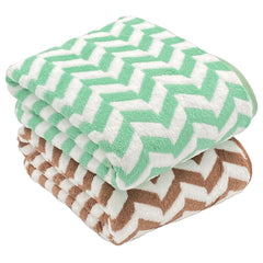 Patpug Coral Microfiber Ultrasoft Comfortable Highly Absorbent Quick Drying Large Bath Towel 700 Gsm (Green & Brown)- Pack Of 2
