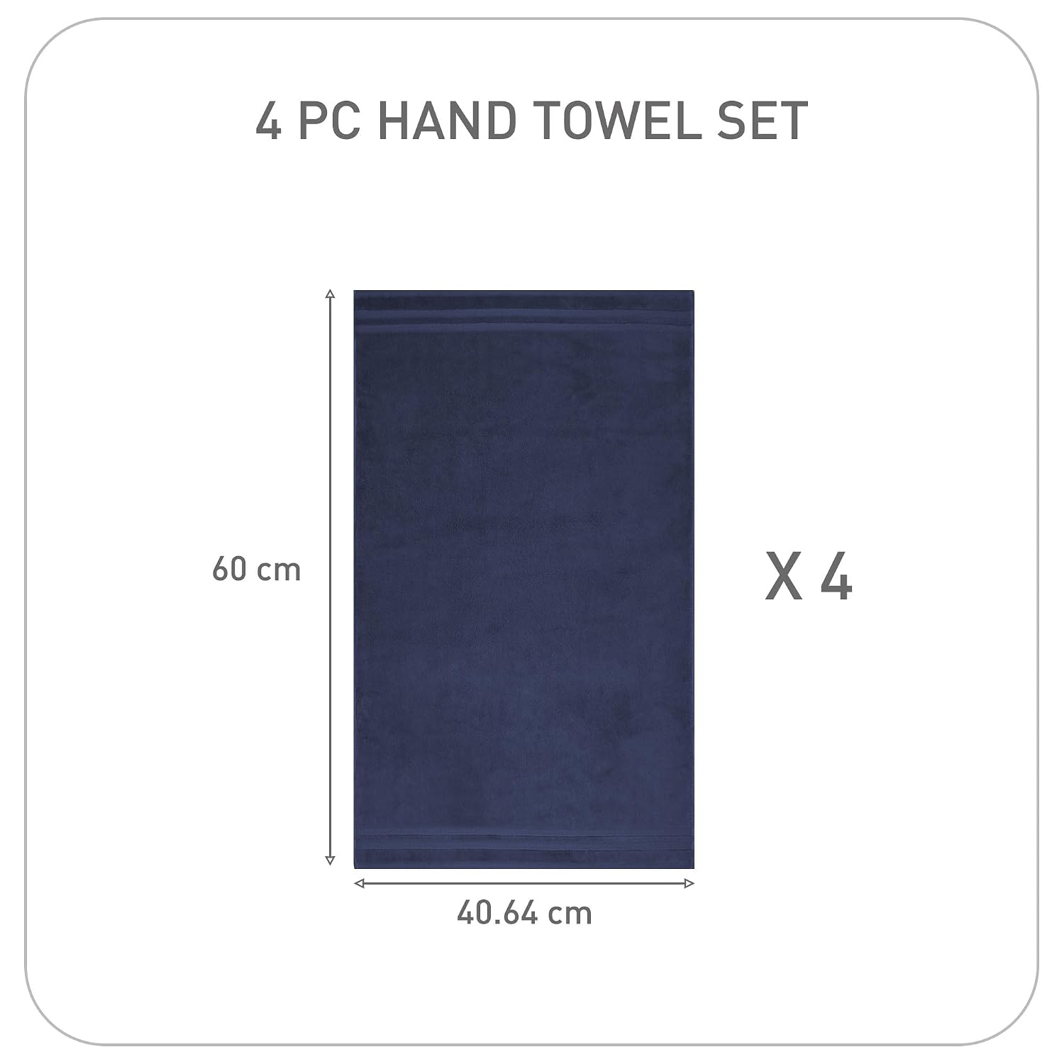 Mytrident Finesse 100% Cotton Hand Towels 800 Gsm (Navy) -4 Piece