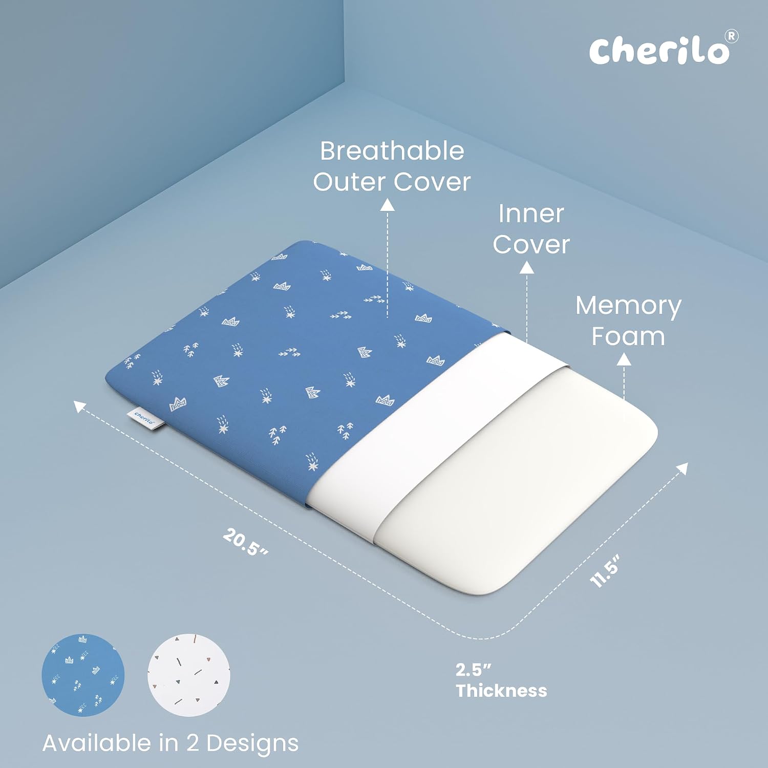 Memory Foam Pillow For Kids & Toddler, Size - 20.5 X 11.5 X 2.5 Inches | Baby Neck Support Pillow For Sleeping | Royal Star Pattern Baby Pillow, Blue, Kids Pillow Suitable For 1 Year & Above
