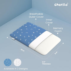 Memory Foam Pillow For Kids & Toddler, Size - 20.5 X 11.5 X 2.5 Inches | Baby Neck Support Pillow For Sleeping | Royal Star Pattern Baby Pillow, Blue, Kids Pillow Suitable For 1 Year & Above