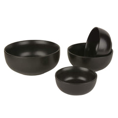 Studio Pottery Handcrafted Dinner Serving Bowl Set Of 4 - 1200ml, 650ml, 450ml & 250ml, Black | Dinner Serving Donga Set - Stackable Kitchen Bowl Set