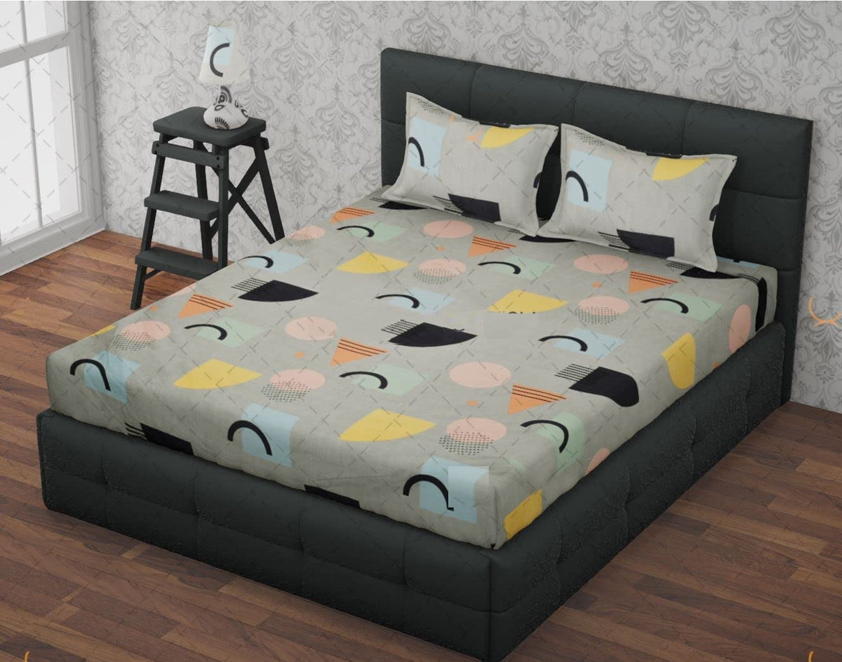 Elastic Fitted Bedsheet For Queen Size With 2 Pillow Cover - 72 X 78 Inches, Grey | Super Soft Brushed Durable Fabric