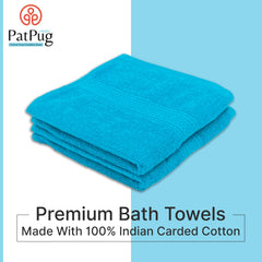 Patpug 100% Indian Ultra Soft Cotton Hand Towel 400 Gsm | For Gym, Workout, Yoga, Wash Basin (Teal) - 2 Piece