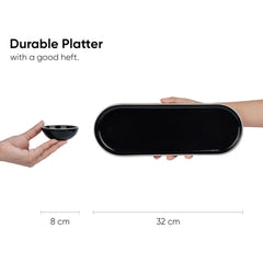 Large Oblong Ceramic Serving Platter, Black Oblong Modern Series | Big Serving Plate Set - Platters Serving Set | Snacks Serving Plates - 1 Serving Platter + 1 Dip Bowl