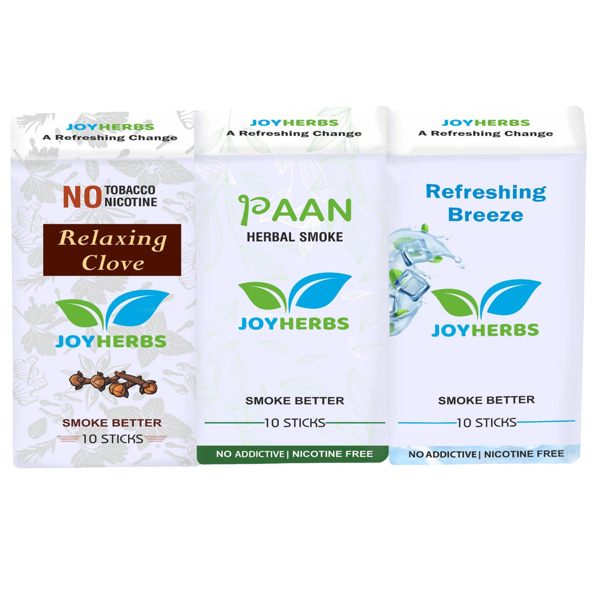 Ayurvedic Herbs Tobacco Alternatives | Non Addictive, Clove, Refreshing Breeze & Paan Flavour Smoke 10 Sticks Each - Tobacco & Nicotine Free