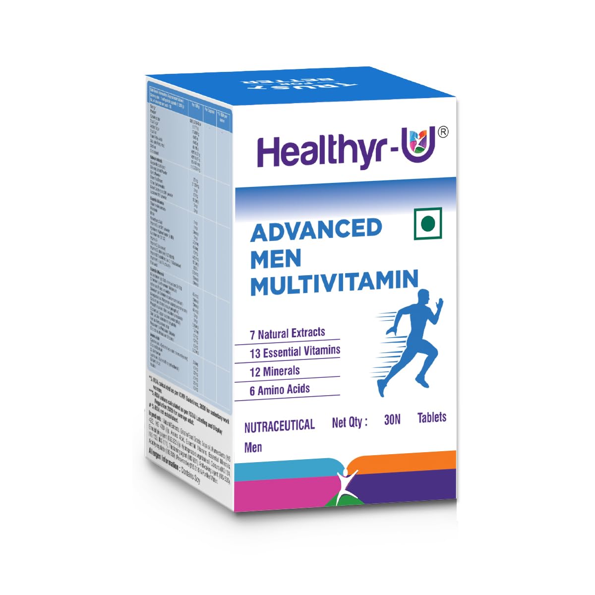 Healthyr - U Advanced Men Multivitamin With 38 Nutrients | 13 Vitamins, 12 Minerals, 6 Amino Acids & 7 Natural Extracts | For Energy, Metabolism, Immunity & Stamina | 30 Tablets , 100gm 0.2lbs